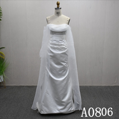 Beautiful white wedding evening dress with pearl straps