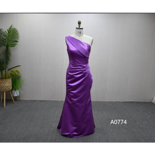 Elegant purple evening gown with unique pleated design