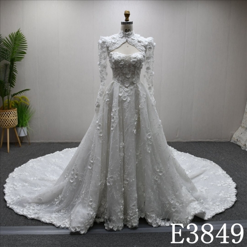 Hot sale three-dimensional flower pearl luxury A-line wedding dress