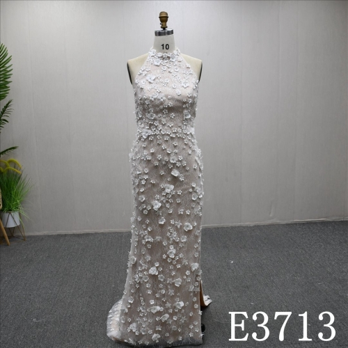 Hot selling unique design exquisite halter neck wedding dress evening dress