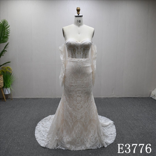 Hot Selling Long Sleeve Sweetheart Neckline Mermaid Dress with Lace Wedding Dress