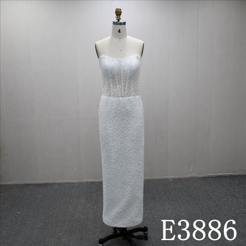 Hot selling unique design pearl sequins evening dress wedding dress