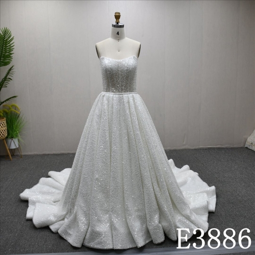 New detachable train V-neck elegant A-line popular wedding dress