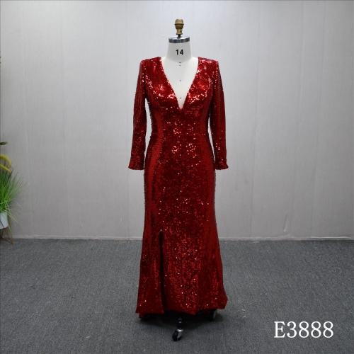 V-neck full body sequins red evening dress wedding dress hot sale exquisite