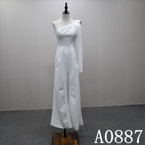 Unique design backless jumpsuit with ribbons, elegant and popular wedding dress