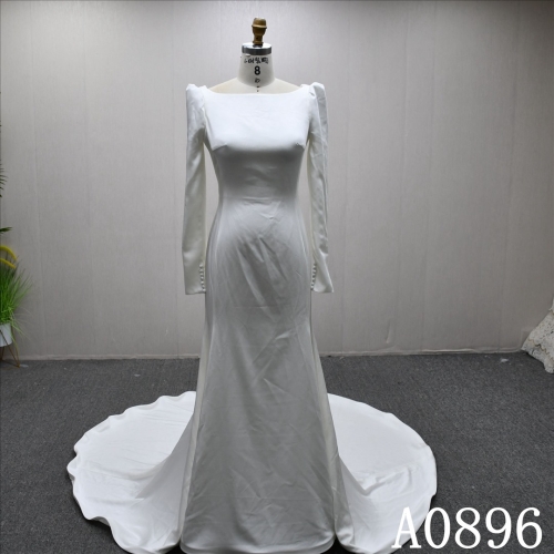 Elegant and unique long sleeve design mermaid dress conservative bridal gown