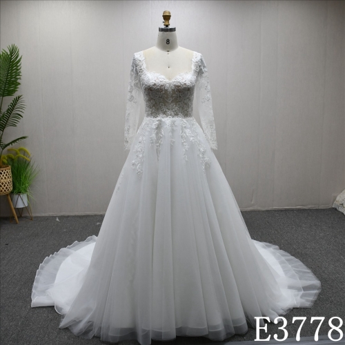 Sweetheart neckline simple design with lace all over long sleeves evening dress