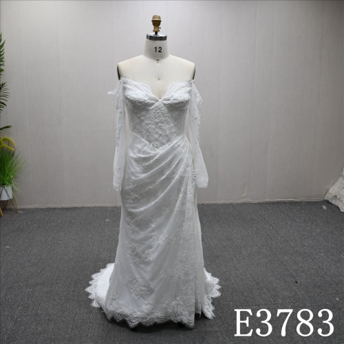 Elegant evening dress long sleeve unique design mermaid dress bridal gown