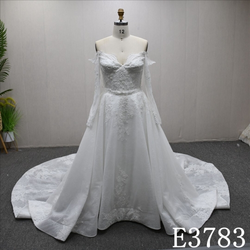 Elegant detachable skirt long sleeves unique design mermaid gown bridal gown