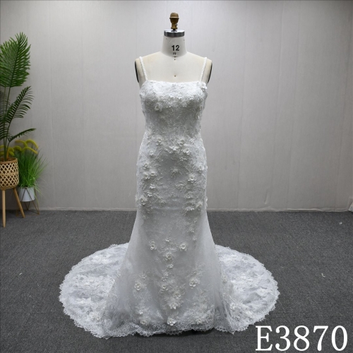 Sleeveless Strapless Square Neckline Applique Beaded Elegant Slim Mermaid Wedding Dress