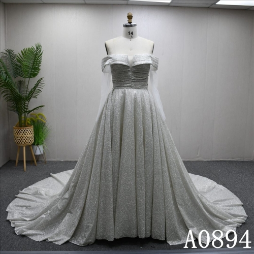 Straight neck, Long sleeves, simple design A-line wedding evening dress