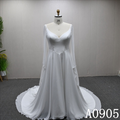 Unique and simple design, V neckline, wedding dress, Lace up back