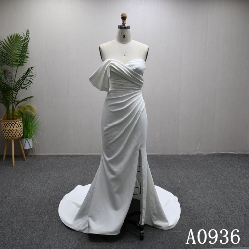 Hot selling soft and fitted Mermaid dress with irregular sleeves and back zipper button