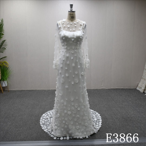 New unique design straight neckline back zipper popular A-line wedding dress