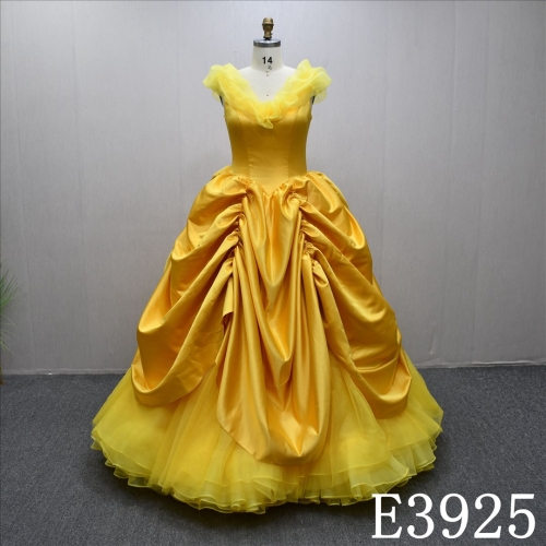 Niche design yellow luxury evening gown wedding dress with ruched details