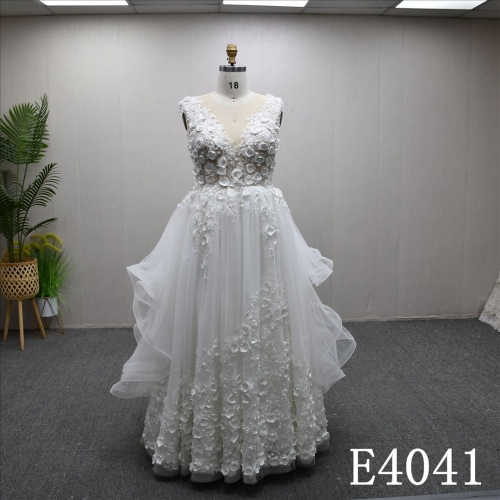 A stylish Illusion neckline, high-quality A-line wedding dress with full-body lace detailing