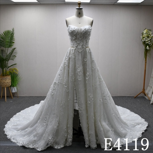 Detachable A-line skirt  elegant ivory luxury adorned with 3D three-dimensional flowers and pearls