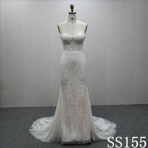 Hot-selling Mermaid luxury design lace beaded sequined wedding dress evening gown