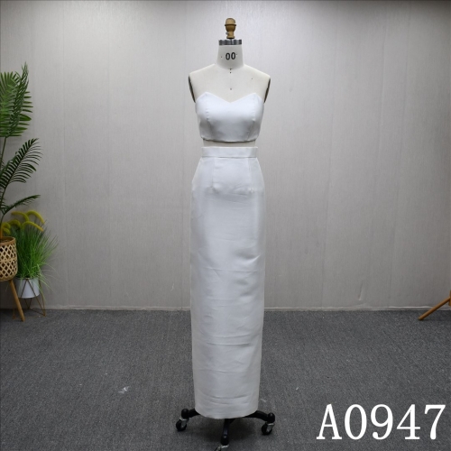 New minimalist design V-neck back zipper button trendy A-line two-piece wedding dress
