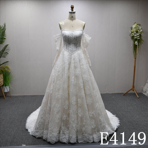 2025 New Straight neckline A-line Full-body lace Wedding Dress Evening Gown