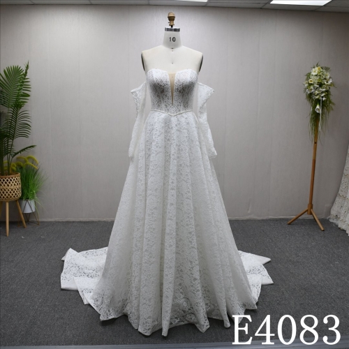New lace Sweetheart neckline Long sleeves back zipper A-line wedding evening gown