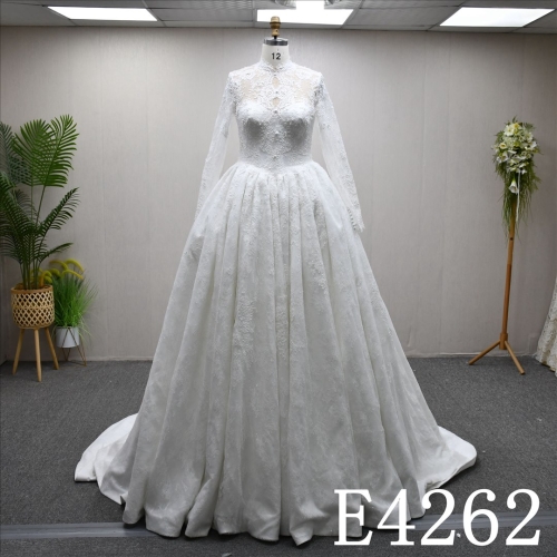 2025 New Illusion neckline long sleeves full body Lace Wedding Dress