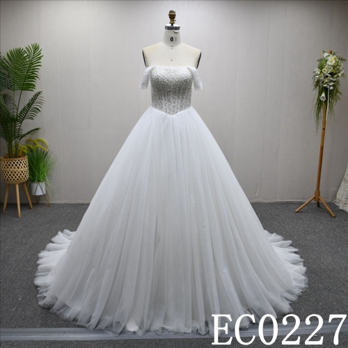 Fashionable Off shoulder sleeves  A-line unique Beading and Sequins design evening dress