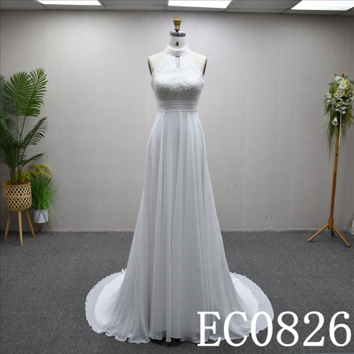 A beautiful Beading and Sequins A-line Simple and stylish Halter strap wedding