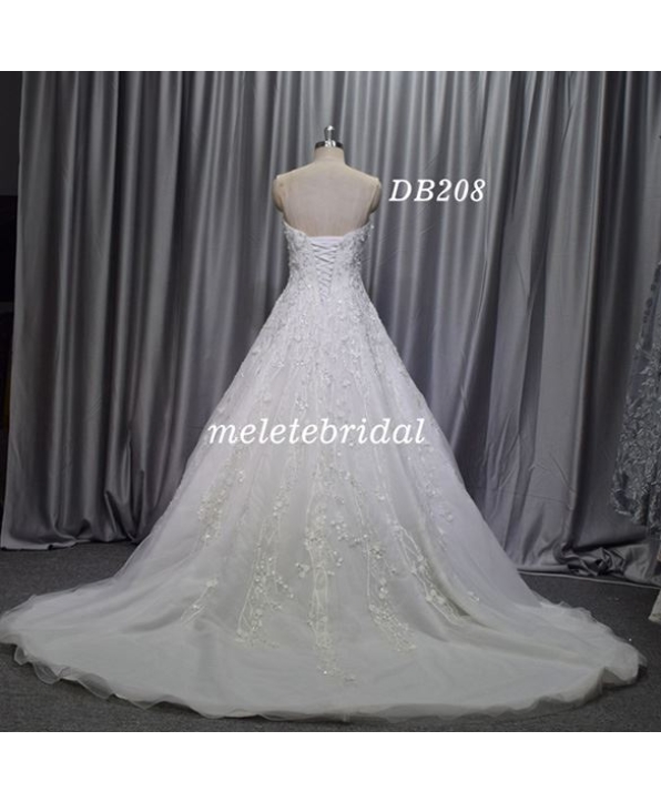 Elegant A line bridal gown with flower lace and pearl