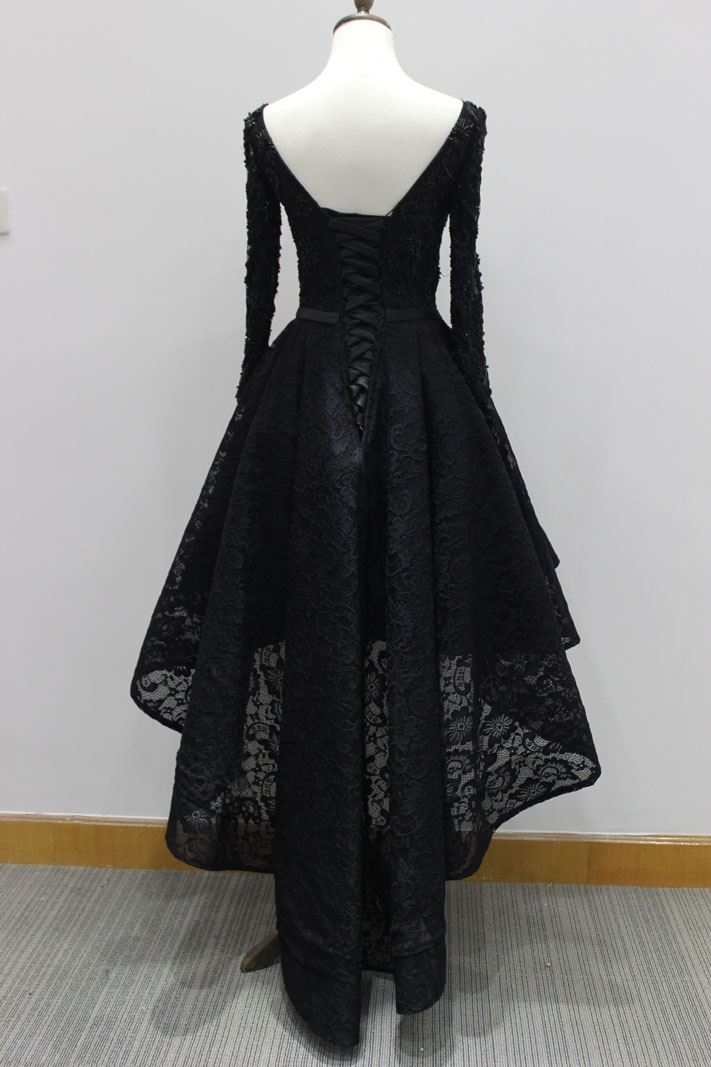 Black sleeves cocktail dress with lace and beading details
