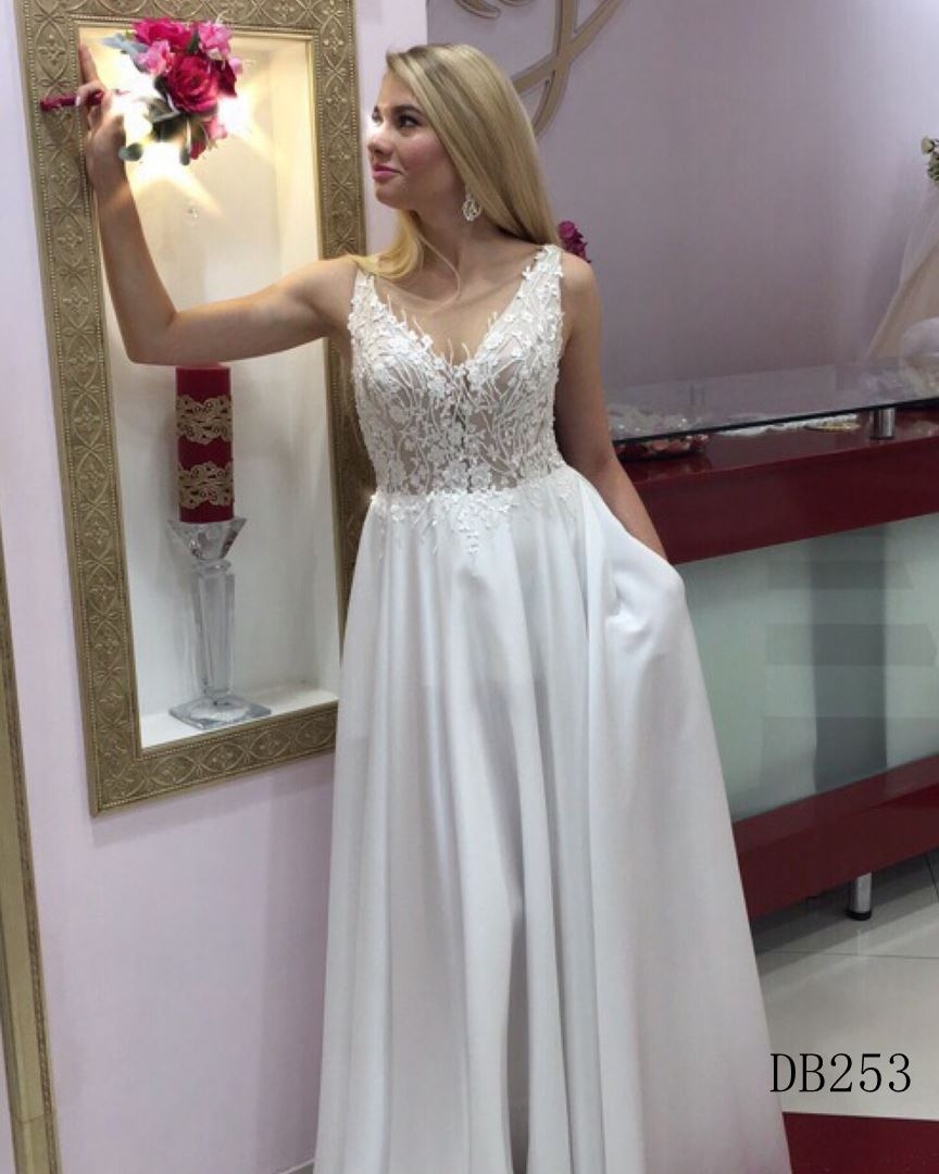 Thin satin fabric brdal gown with a split on side hot sell bridal dress