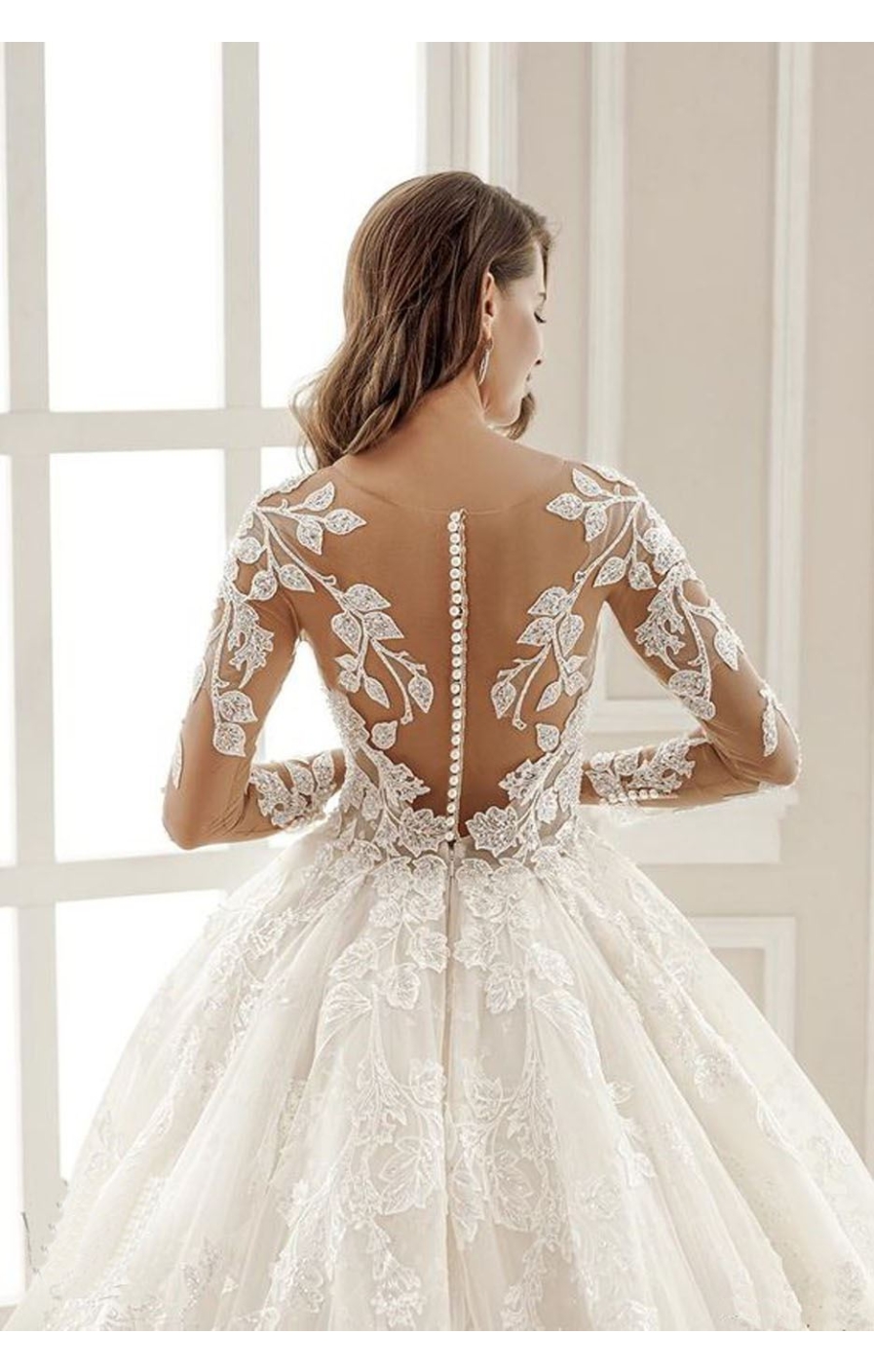 New lace long sleeves illusion neckline gorgeous style bridal gown