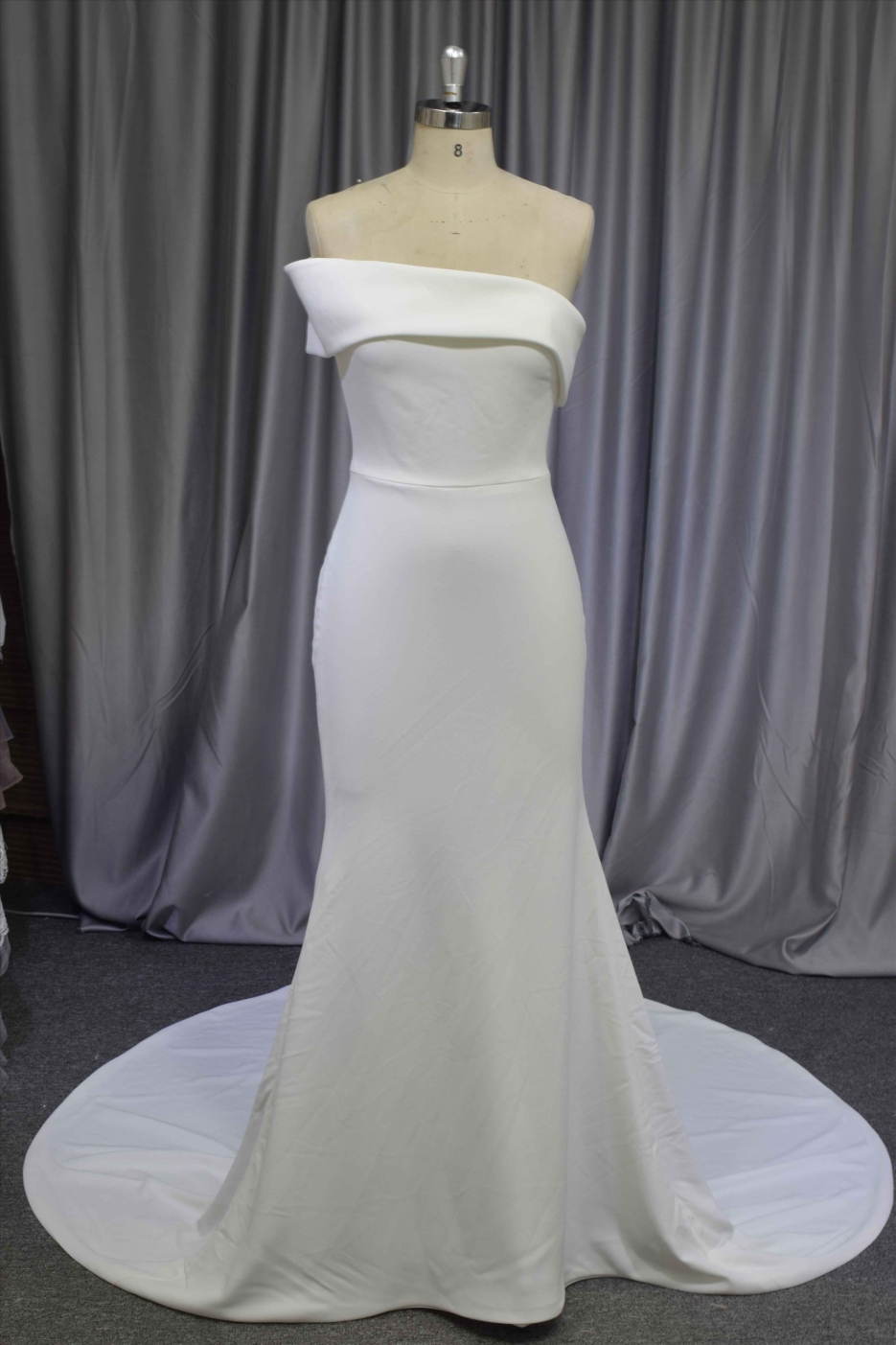 Crepe fabric elegant one shoulder mermaid bridal dress